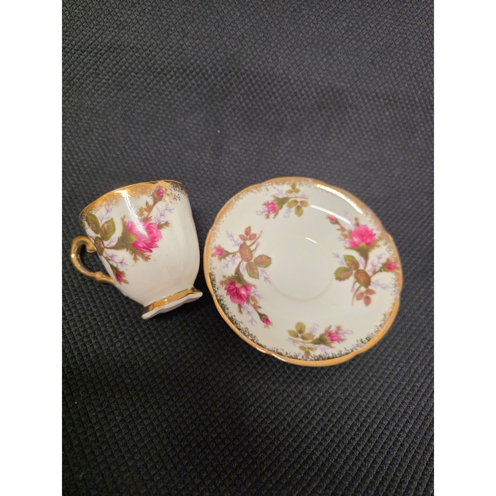 Napco China Pink Rose Demitasse Cup and Saucer Set Gold Trim S0153 Hand Painted